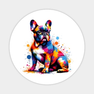 Colorful French Bulldog in Abstract Splash Paint Style Magnet